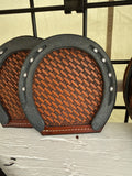 Horseshoe coaster with basket weave